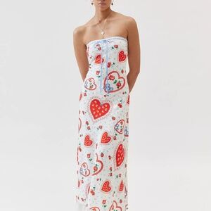 For Love & Lemons 'Daisy Mae' Midi Dress in Red Hearts